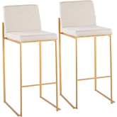 Fuji High Back 31" Bar Stool in Beige Fabric & Gold Steel (Set of 2)